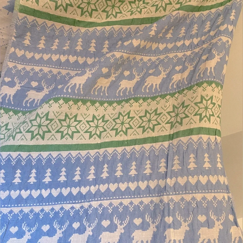 NWT FAIR ISLE Modern Classic Jacquard Blanket Towel Green Blue Reversible Weave